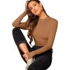 imageVerdusa Womens Basic Mock Neck Slim Fitted Long Sleeve Pullovers Tee TopsDark Khaki