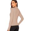 imageVerdusa Womens Basic Mock Neck Slim Fitted Long Sleeve Pullovers Tee TopsKhaki