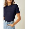imageVerdusa Womens Business Casual Tops Mock Neck Short Sleeve Knit Basic Tees Work Ofiice OutfitsDark Blue