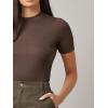 imageVerdusa Womens Business Casual Tops Mock Neck Short Sleeve Knit Basic Tees Work Ofiice OutfitsSolid Chocolate Brown
