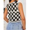 imageVerdusa Womens Button Front V Neck Sleeveless Crochet Plaid Checkered Knit Sweater VestBlack and Beige