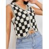 imageVerdusa Womens Button Front V Neck Sleeveless Crochet Plaid Checkered Knit Sweater VestBlack and Beige