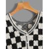 imageVerdusa Womens Button Front V Neck Sleeveless Crochet Plaid Checkered Knit Sweater VestWhite