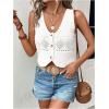 imageVerdusa Womens Button Front V Neck Sleeveless Knitted Crop Sweater VestWhite