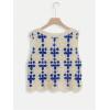 imageVerdusa Womens Button Front Vest V Neck Sleeveless Knit Crochet Sweater VestBlue and Beige