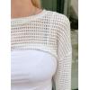 imageVerdusa Womens Crop Cover Up Long Sleeve Pointelle Knit Hollow Out Crochet See Through Knit TopLight White