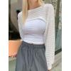 imageVerdusa Womens Crop Cover Up Long Sleeve Pointelle Knit Hollow Out Crochet See Through Knit TopLight White