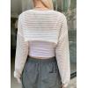 imageVerdusa Womens Crop Cover Up Long Sleeve Pointelle Knit Hollow Out Crochet See Through Knit TopLight White