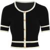 imageVerdusa Womens Cropped Sweater Old Money Clothes Short Sleeve Button Up Fall Trendy Lightweight Knit TopBlack