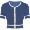 imageVerdusa Womens Cropped Sweater Old Money Clothes Short Sleeve Button Up Fall Trendy Lightweight Knit TopLight Blue