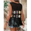imageVerdusa Womens Floral Crochet Hollow Out Sleeveless Fringe Cardigan VestBlack