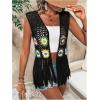 imageVerdusa Womens Floral Crochet Hollow Out Sleeveless Fringe Cardigan VestBlack