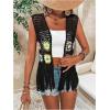 imageVerdusa Womens Floral Crochet Hollow Out Sleeveless Fringe Cardigan VestBlack