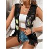 imageVerdusa Womens Floral Crochet Hollow Out Sleeveless Fringe Cardigan VestBlack