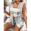 imageVerdusa Womens Floral Crochet Hollow Out Sleeveless Fringe Cardigan VestWhite