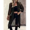 imageVerdusa Womens Hollow Out 34 Sleeve Open Front Knit Cardigan Long KimonoBlack