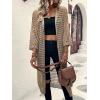 imageVerdusa Womens Hollow Out 34 Sleeve Open Front Knit Cardigan Long KimonoKhaki