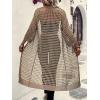 imageVerdusa Womens Hollow Out 34 Sleeve Open Front Knit Cardigan Long KimonoKhaki