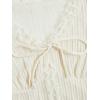 imageVerdusa Womens Knot Front Lace Trim Puff Sleeve V Neck Crop Tee Shirt TopApricot