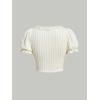 imageVerdusa Womens Knot Front Lace Trim Puff Sleeve V Neck Crop Tee Shirt TopBeige