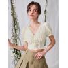imageVerdusa Womens Knot Front Lace Trim Puff Sleeve V Neck Crop Tee Shirt TopBeige