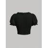 imageVerdusa Womens Knot Front Lace Trim Puff Sleeve V Neck Crop Tee Shirt TopBlack