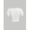 imageVerdusa Womens Knot Front Lace Trim Puff Sleeve V Neck Crop Tee Shirt TopWhite