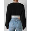 imageVerdusa Womens Long Sleeve Open Front Knitted Crop Cardigan Sweater ShrugBlack
