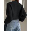 imageVerdusa Womens Long Sleeve Open Front Knitted Crop Cardigan Sweater ShrugBlack Rib
