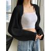 imageVerdusa Womens Long Sleeve Open Front Knitted Crop Cardigan Sweater ShrugBlack Rib