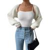 imageVerdusa Womens Long Sleeve Open Front Knitted Crop Cardigan Sweater ShrugCream White