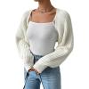 imageVerdusa Womens Long Sleeve Open Front Knitted Crop Cardigan Sweater ShrugCream White