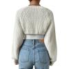 imageVerdusa Womens Long Sleeve Open Front Knitted Crop Cardigan Sweater ShrugCream White
