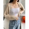 imageVerdusa Womens Long Sleeve Open Front Knitted Crop Cardigan Sweater ShrugKhaki Rib