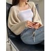 imageVerdusa Womens Long Sleeve Open Front Knitted Crop Cardigan Sweater ShrugKhaki Rib