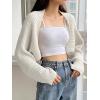 imageVerdusa Womens Long Sleeve Open Front Knitted Crop Cardigan Sweater ShrugWhite Rib