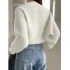 imageVerdusa Womens Long Sleeve Open Front Knitted Crop Cardigan Sweater ShrugWhite Rib