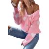 imageVerdusa Womens Long Sleeve Print Button Front V Neck Knit Sweater CardiganHeart Pink