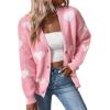 imageVerdusa Womens Long Sleeve Print Button Front V Neck Knit Sweater CardiganHeart Pink