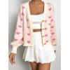 imageVerdusa Womens Long Sleeve Print Button Front V Neck Knit Sweater CardiganLight Pink