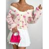imageVerdusa Womens Long Sleeve Print Button Front V Neck Knit Sweater CardiganLight Pink