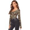 imageVerdusa Womens Long Sleeve V Neck Fitted Leopard Cheetah TopsBrown Leopard