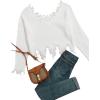 imageVerdusa Womens Ripped Scoop Neck Long Sleeve Frayed Knitted Pullover Crop Top SweatersWhite