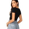imageVerdusa Womens Ruched Drawstring Front V Neck Crop Tee Top1 Black
