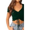imageVerdusa Womens Ruched Drawstring Front V Neck Crop Tee TopDark Green