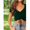 imageVerdusa Womens Ruched Drawstring Front V Neck Crop Tee TopDark Green