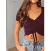 imageVerdusa Womens Ruched Drawstring Front V Neck Crop Tee TopMaroon