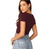 imageVerdusa Womens Ruched Drawstring Front V Neck Crop Tee TopMaroon