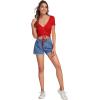 imageVerdusa Womens Ruched Drawstring Front V Neck Crop Tee TopSolid Red