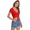 imageVerdusa Womens Ruched Drawstring Front V Neck Crop Tee TopSolid Red